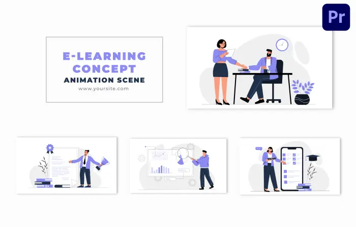 E-Learning Concept Flat Character Animation Scene